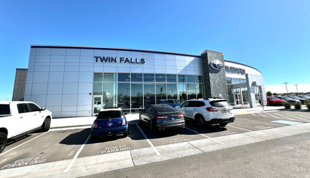 Panoramic photo taken from the parking lot of the Twin Falls, ID Subaru