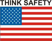 Image of an illustrated American Flag with "Think Safety" written above it.